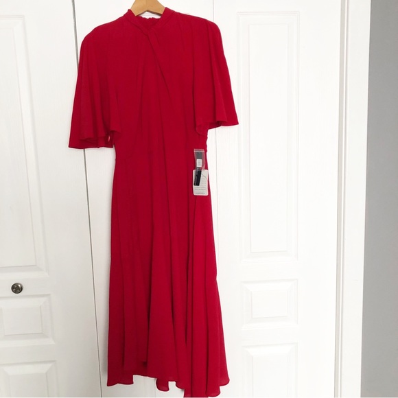 🆕 Elegant Maggy London Cranberry Midi Dress Twist Neckline size 12 - Picture 2 of 10